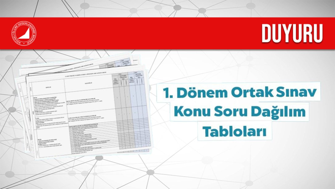 2024-2025 Eğitim-Öğretim Yılı I. Dönem Konu-Soru Dağılım Tabloları Yayınlandı